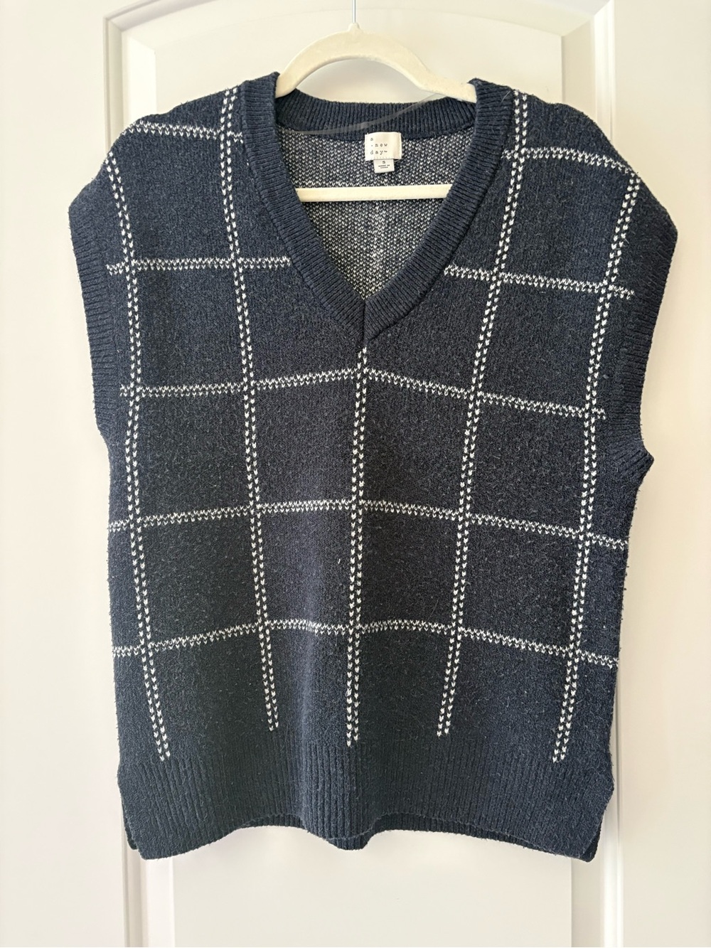 a new day Navy Windowpane V-Neck Sweater Vest